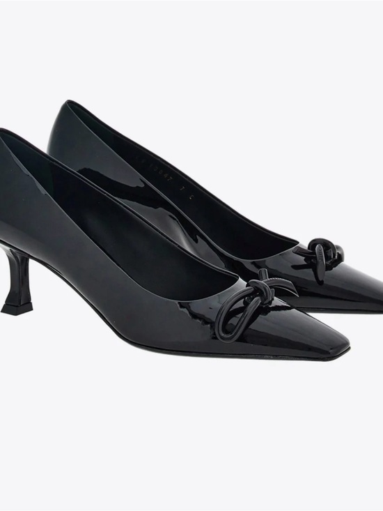 Salvatore Ferragamo Shoes - Salvatore Ferragamo Black Patent Pointed-Toe Knot Pumps